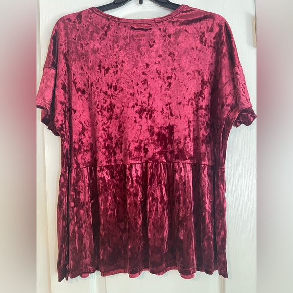Velvet Burgundy Red Short Sleeve Blouse - Picture 2 of 3